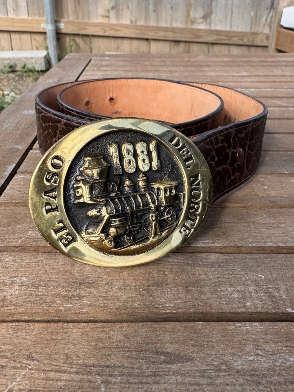 Vintage Tony Lama Brown Leather Belt Size 30 Solid Brass El Paso 1881 Buckle